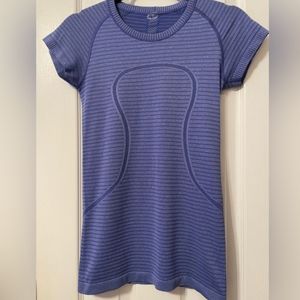 lululemon athletica blue striped swiftly tech short sleeve top size 4